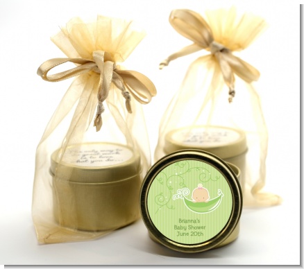 Sweet Pea Caucasian Girl - Baby Shower Gold Tin Candle Favors