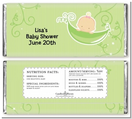 Sweet Pea Caucasian Girl - Personalized Baby Shower Candy Bar Wrappers