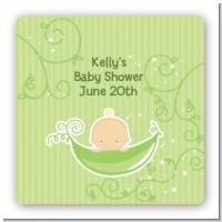 Sweet Pea Caucasian Boy - Square Personalized Baby Shower Sticker Labels