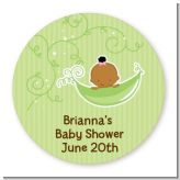 Sweet Pea African American Girl - Round Personalized Baby Shower Sticker Labels