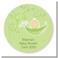 Sweet Pea Caucasian Girl - Round Personalized Baby Shower Sticker Labels thumbnail