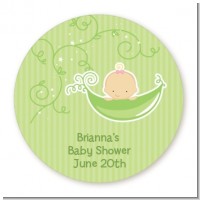 Sweet Pea Caucasian Girl - Round Personalized Baby Shower Sticker Labels