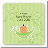 Sweet Pea Hispanic Girl - Square Personalized Baby Shower Sticker Labels