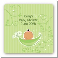 Sweet Pea Hispanic Girl - Square Personalized Baby Shower Sticker Labels