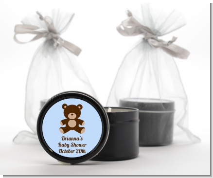 Teddy Bear Blue - Baby Shower Black Candle Tin Favors