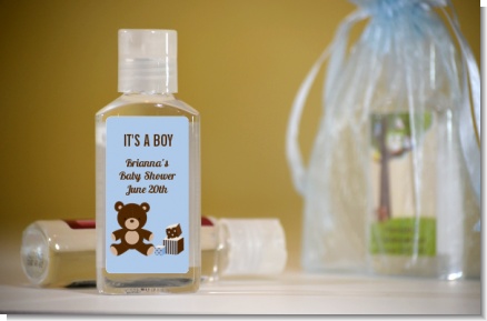 Teddy Bear Blue - Personalized Baby Shower Hand Sanitizers Favors