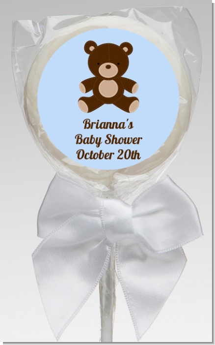 Teddy Bear Blue - Personalized Baby Shower Lollipop Favors