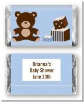 Teddy Bear Blue - Personalized Baby Shower Mini Candy Bar Wrappers