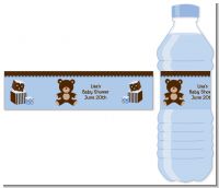 Teddy Bear Blue - Personalized Baby Shower Water Bottle Labels