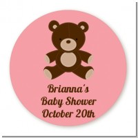 Teddy Bear Pink - Round Personalized Baby Shower Sticker Labels