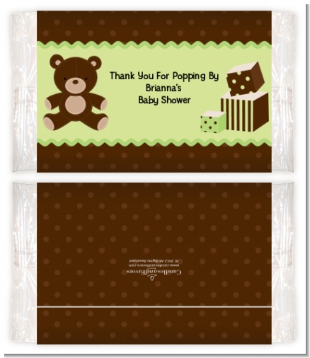 Teddy Bear Neutral - Personalized Popcorn Wrapper Baby Shower Favors