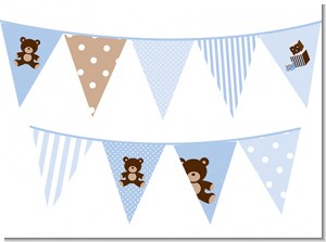 Teddy Bear Blue - Baby Shower Themed Pennant Set