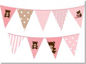 Teddy Bear Pink - Baby Shower Themed Pennant Set