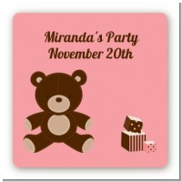 Teddy Bear Pink - Square Personalized Baby Shower Sticker Labels