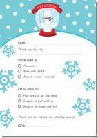 Snow Globe Winter Wonderland - Birthday Party Fill In Thank You Cards