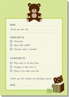 Teddy Bear Neutral - Birthday Party Fill In Thank You Cards