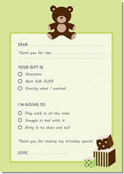 Teddy Bear Neutral - Birthday Party Fill In Thank You Cards
