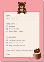 Teddy Bear Pink - Birthday Party Fill In Thank You Cards