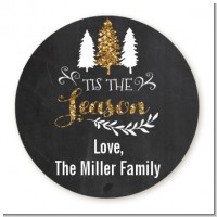 Tis The Season - Round Personalized Christmas Sticker Labels