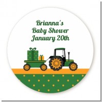 Tractor Truck - Round Personalized Baby Shower Sticker Labels