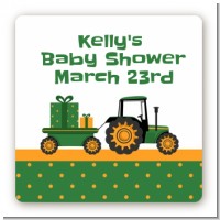 Tractor Truck - Square Personalized Baby Shower Sticker Labels