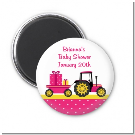 Tractor Truck Pink - Personalized Baby Shower Magnet Favors