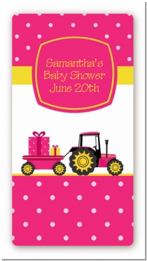 Tractor Truck Pink - Custom Rectangle Baby Shower Sticker/Labels