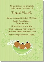 Triplets Three Peas in a Pod African American - Baby Shower Invitations