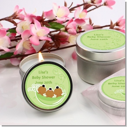 Triplets Three Peas in a Pod African American One Girl Two Boys - Baby Shower Candle Favors