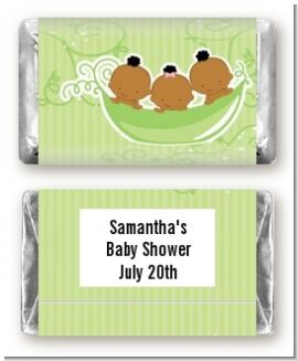 Triplets Three Peas in a Pod African American Two Boys One Girl - Personalized Baby Shower Mini Candy Bar Wrappers