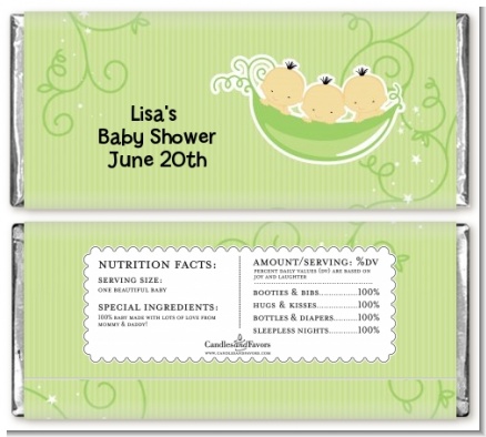 Triplets Three Peas in a Pod Asian - Personalized Baby Shower Candy Bar Wrappers