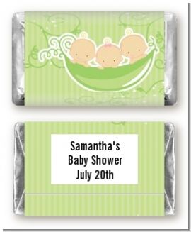 Triplets Three Peas in a Pod Caucasian Two Boys One Girl - Personalized Baby Shower Mini Candy Bar Wrappers