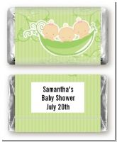 Triplets Three Peas in a Pod Caucasian Two Girls One Boy - Personalized Baby Shower Mini Candy Bar Wrappers