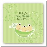 Triplets Three Peas in a Pod Asian - Square Personalized Baby Shower Sticker Labels