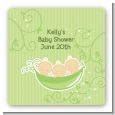 Triplets Three Peas in a Pod Caucasian - Square Personalized Baby Shower Sticker Labels thumbnail