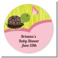 Baby Turtle Pink - Round Personalized Baby Shower Sticker Labels thumbnail