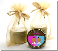 Twin Babies 1 Boy and 1 Girl African American - Baby Shower Gold Tin Candle Favors