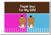 Twin Babies 1 Boy and 1 Girl African American - Baby Shower Thank You Cards