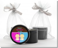 Twin Babies 1 Boy and 1 Girl Asian - Baby Shower Black Candle Tin Favors