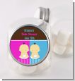 Twin Babies 1 Boy and 1 Girl Asian - Personalized Baby Shower Candy Jar thumbnail