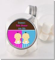 Twin Babies 1 Boy and 1 Girl Asian - Personalized Baby Shower Candy Jar