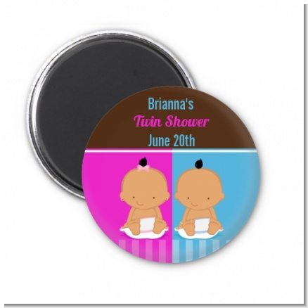 Twin Babies 1 Boy and 1 Girl Hispanic - Personalized Baby Shower Magnet Favors