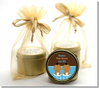 Twin Baby Boys African American - Baby Shower Gold Tin Candle Favors