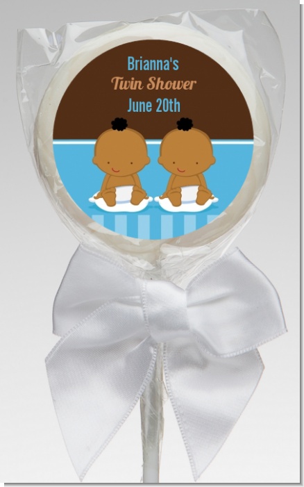 Twin Baby Boys African American - Personalized Baby Shower Lollipop Favors