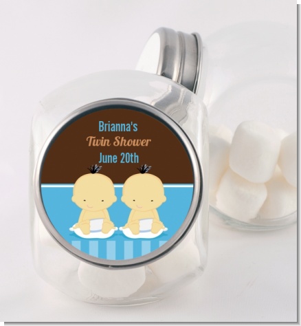 Twin Baby Boys Asian - Personalized Baby Shower Candy Jar