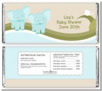 Twin Elephant Boys - Personalized Baby Shower Candy Bar Wrappers