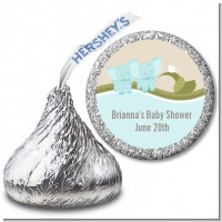 Twin Elephant Boys - Hershey Kiss Baby Shower Sticker Labels