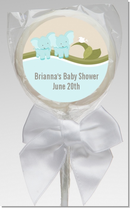 Twin Elephant Boys - Personalized Baby Shower Lollipop Favors