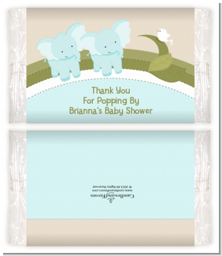 Twin Elephant Boys - Personalized Popcorn Wrapper Baby Shower Favors
