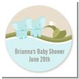 Twin Elephant Boys - Round Personalized Baby Shower Sticker Labels thumbnail